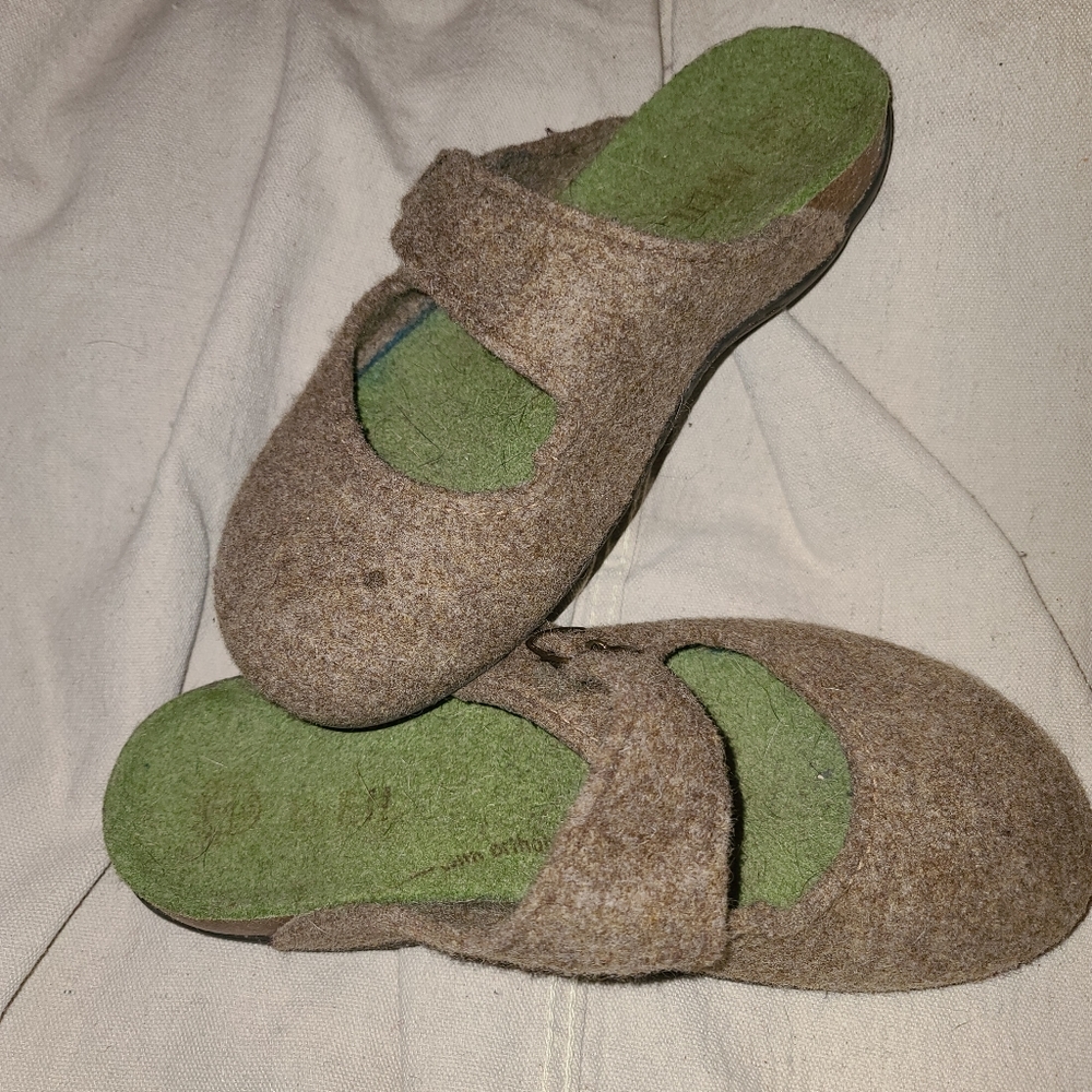 DR. ANDREW WEIL Oatmeal Felted Wool FIESTA Orthoheel Women's Mule Clogs, sz 10